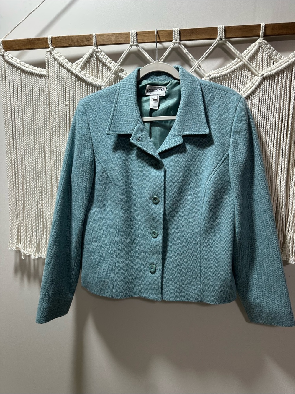 Pendleton Seafoam Green Wool Button-Up Blazer